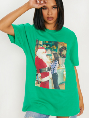 Green Friends Santa Printed T Shirt