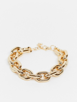 Asos Design Anklet In Statement Hardware Chain In Gold Tone