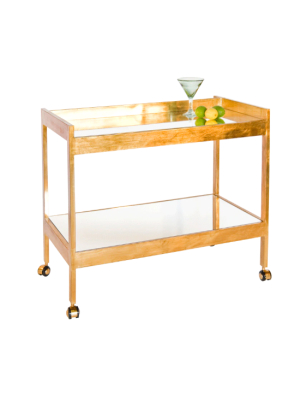 Gold Leaf Bar Cart With Mirrored Shelves