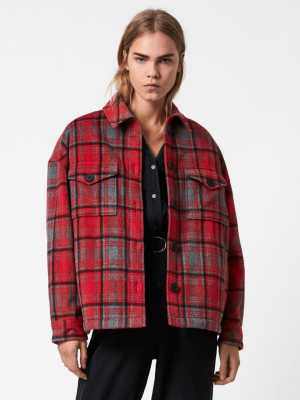 Luella Wool Blend Sherpa-lined Check Jacket Luella Wool Blend Sherpa-lined Check Jacket