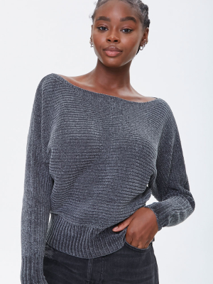 Ribbed Batwing-sleeve Sweater