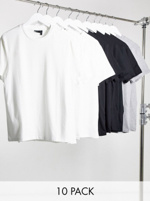 Asos Design 10-pack Organic T-shirts With Crew Neck