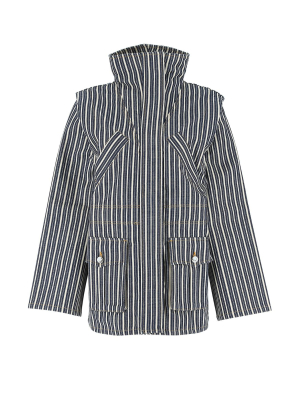 Ganni Pinstriped Hooded Parka Coat