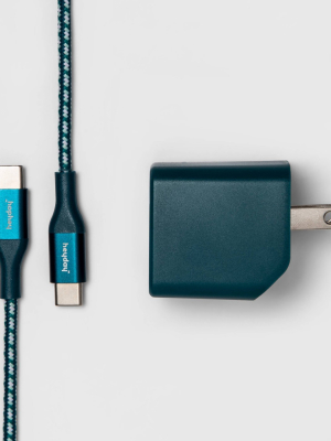 Heyday™ 2-port Usb-a & Usb-c Wall Charger (with 6' Usb-c To Usb-c Braided Cable) - Matte Ocean Teal