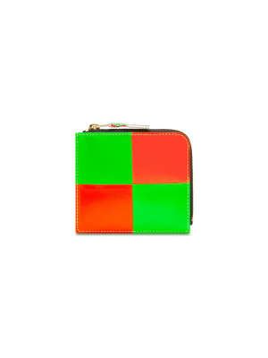 Corner Zip Wallet - Fluo Squares - Green/orange