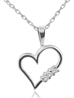 Pompeii3 Diamond Heart Pendant 3-stone 10k Gold With 18" Chain