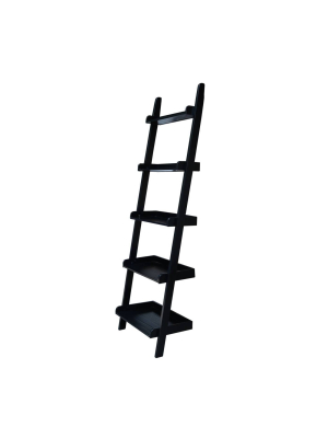 75.25" 5 Tier Solid Wood Leaning Bookshelf Black - International Concepts