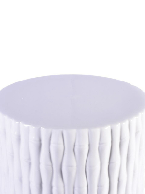 White Cylinder Garden Stool Bamboo Carving