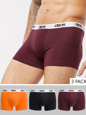 Asos Design 3 Pack Trunks With Branded Waistband Save