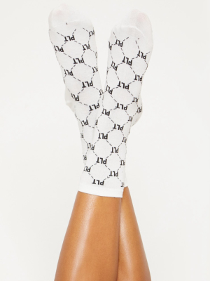 Prettylittlething White Logo Socks