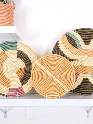 Large Tan Striped Round Basket
