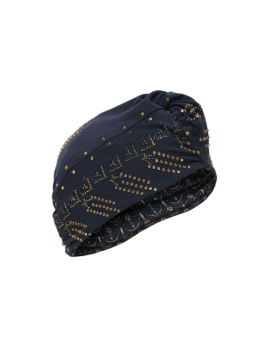 Knot Front Turban Luxe Navy