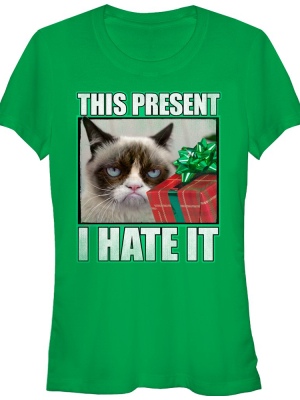 Junior's Grumpy Cat Christmas Present Hate It T-shirt