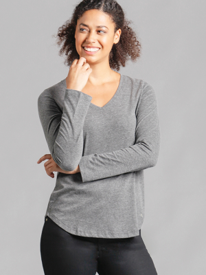 Veronica V-neck Long Sleeve Top Dark Grey