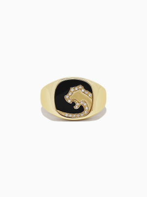 Effy Men's 14k Gold Onyx And Diamond Panther Silhouette Ring, 1.02 Tcw