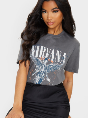 Grey Nirvana Wings Print T Shirt