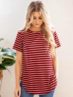 Short Sleeve Striped Mia Top - Burgundy