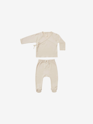 Organic Brushed Jersey Kimono Top + Footed Pant Set - Natural