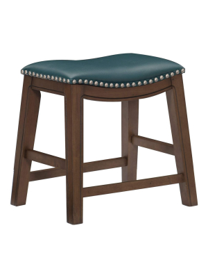 Homelegance 18-inch Dining Height Wooden Bar Stool With Solid Wood Legs And Faux Leather Saddle Seat Kitchen Barstool Dinning Chair, Green And Brown