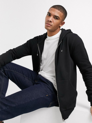 Asos Design Zip Up Hoodie In Black