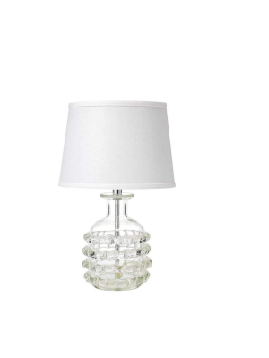 Ribbon Table Lamp In Clear Glass With Small Open Cone Shade In White Linen