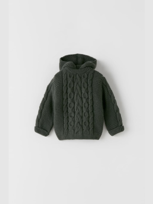 Hooded Cable-knit Sweater