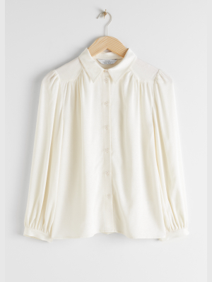 Gathered Crepe Button Down Blouse