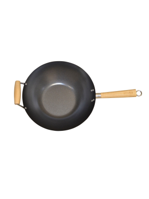 Imusa 14" Carbon Steel Wok With Wooden Handle Black