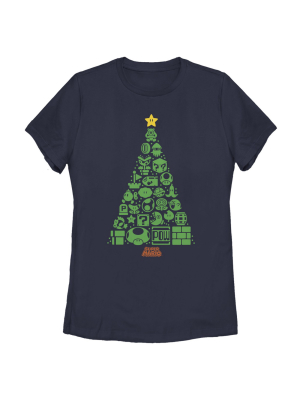 Women's Nintendo Christmas Tree Mosaic T-shirt