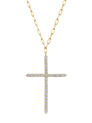 Large Cross Diamond Pendant Necklace - Yellow Gold