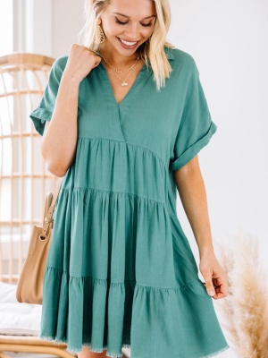 In My Thoughts Jade Green Linen Dress