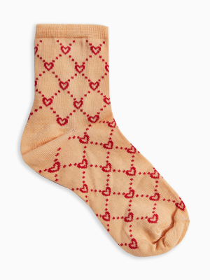 Heart Jacquard Socks In Sand