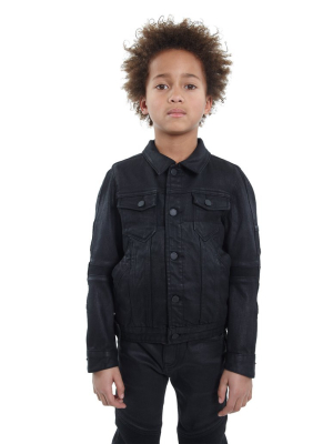 Kid's Moto Coated Denim Jacket In Coated