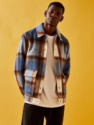 Blue Fade Check Shacket With Wool