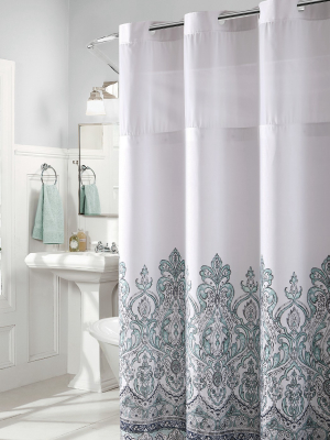 Damask Border Shower Curtain With Liner - Hookless