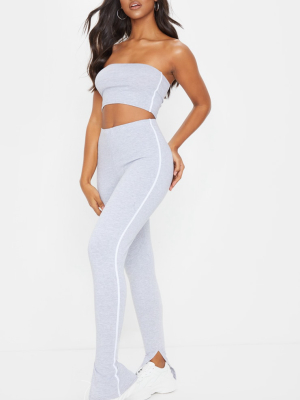 Grey Sports Stripe High Waisted Split Hem Pants