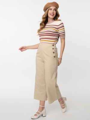 Retro Style Tan High Waist Cropped Pants