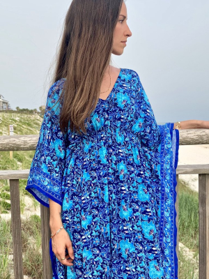 Marie Cinch Kaftan | Blue Garden Print