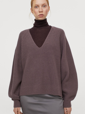 Rib-knit Wool Sweater