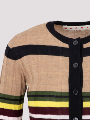 Marni Striped Rib-knit Cardigan