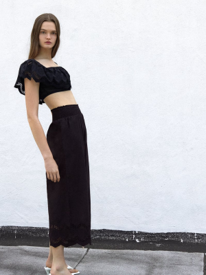 Poplin Pants With Openwork Embroidery Trf