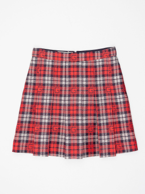 Gucci Kids Square G Checked Pleated Skirt