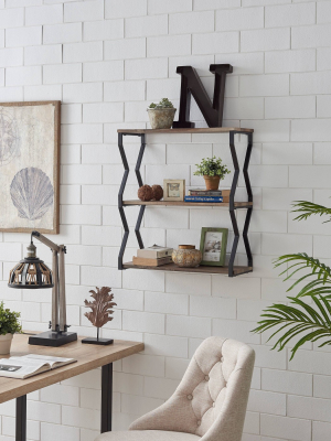 9" X 24" 3 Tier Industrial Floating Wood Wall Shelf Black - Danya B.