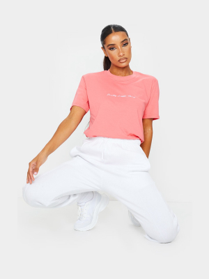 Prettylittlething Coral Slogan Oversized T Shirt