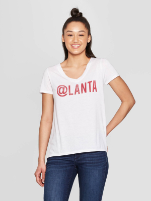 Women's Casual Fit Short Sleeve V-neck Atlanta Graphic T-shirt - Modern Lux White