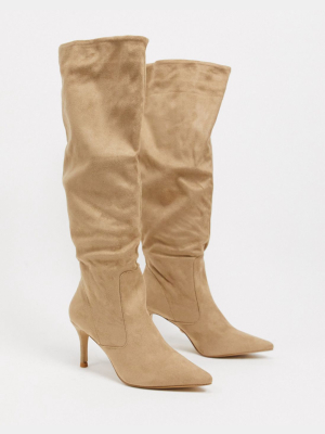 Lipsy Ruched Detail Knee Length Boot In Taupe