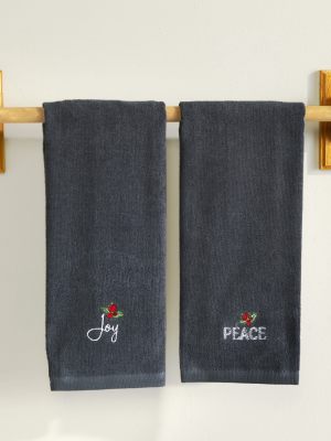 Lakeside Chalkboard Christmas Motif Bathroom And Kitchen Hand Towel Set - Set Of 2