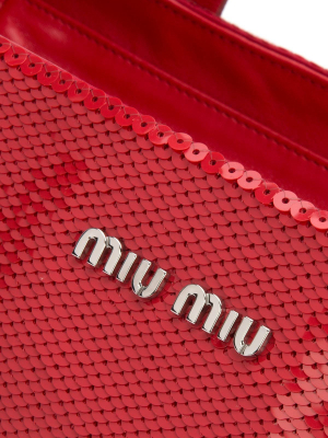 Miu Miu Sequin Logo Zip Tote Bag