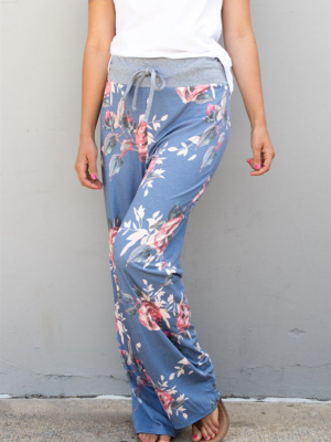 Floral Wide Leg Lounger Pants - Blue