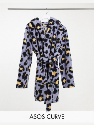 Asos Design Curve Animal Print Mini Robe In Purple